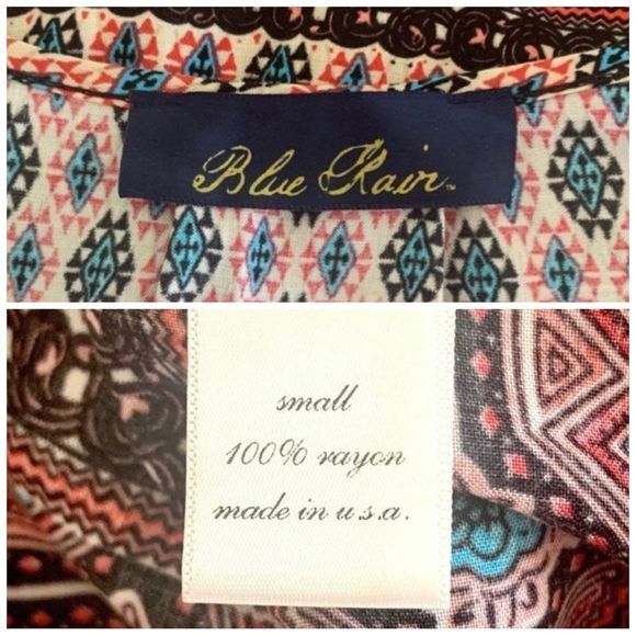 Francesca’s Blue Rain Boho V Neck 3/4 Sleeve Blouse Size Small - Picture 6 of 6